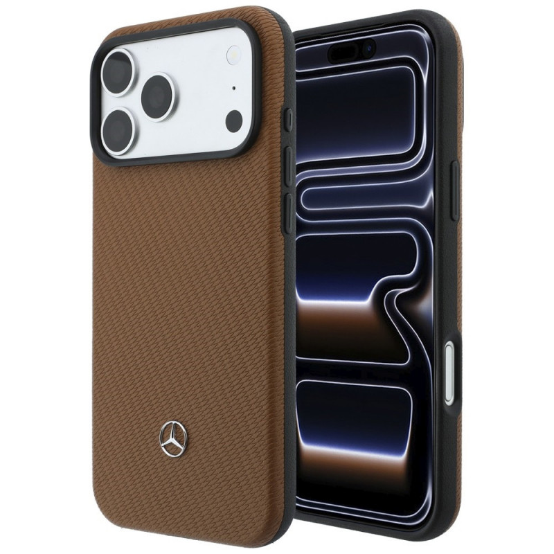 Mercedes-Benz Grill Pattern Leder MagSafe Hülle und Kartenetui Set für Apple iPhone 18 Pro Max / 17 Pro Max, camel