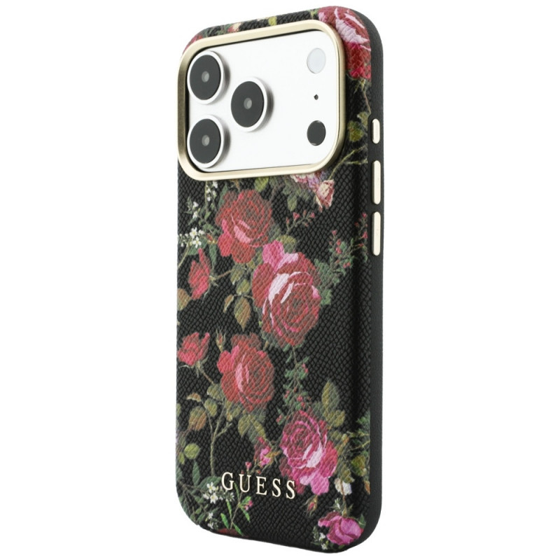 Guess Blossom Roses Print MagSafe Hülle für Apple iPhone 18 Pro / 17 Pro, schwarz