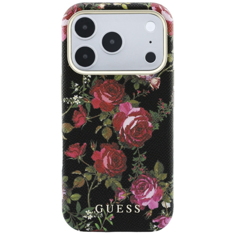 Guess Blossom Roses Print MagSafe Hülle für Apple iPhone 18 Pro / 17 Pro, schwarz