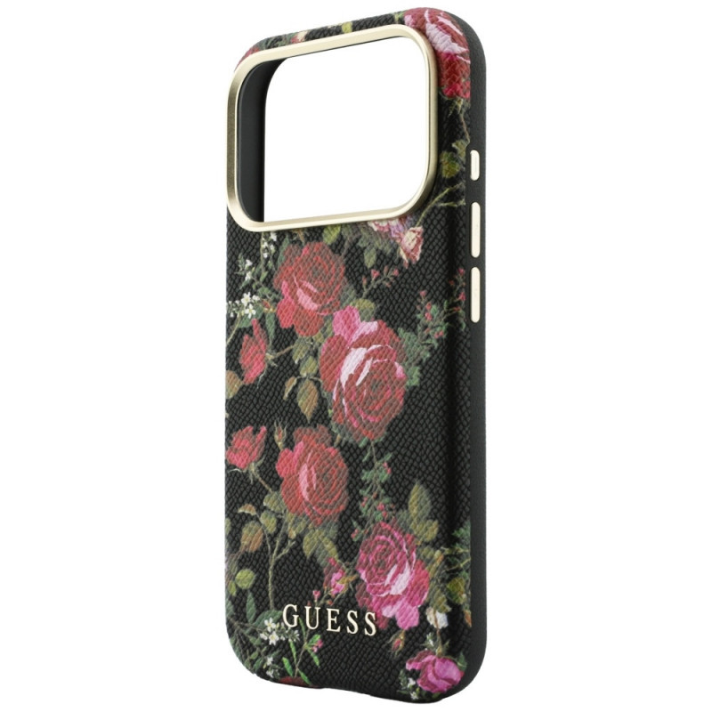 Guess Blossom Roses Print MagSafe Hülle für Apple iPhone 18 Pro / 17 Pro, schwarz
