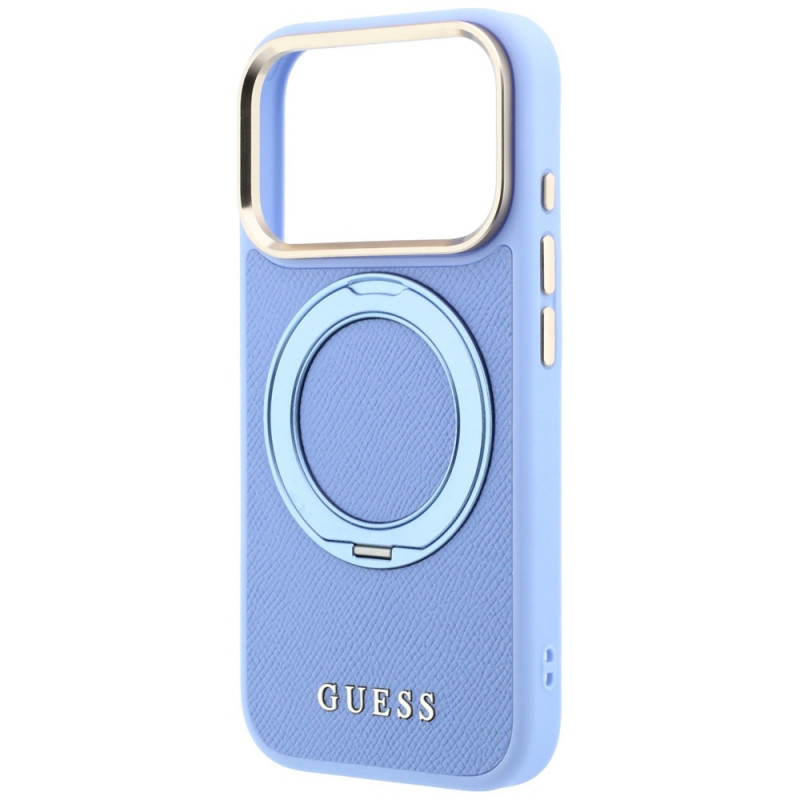 Guess Ring Stand 360 Grained Classic Logo MagSafe Hülle für Apple iPhone 18 Pro Max / 17 Pro Max, hellblau