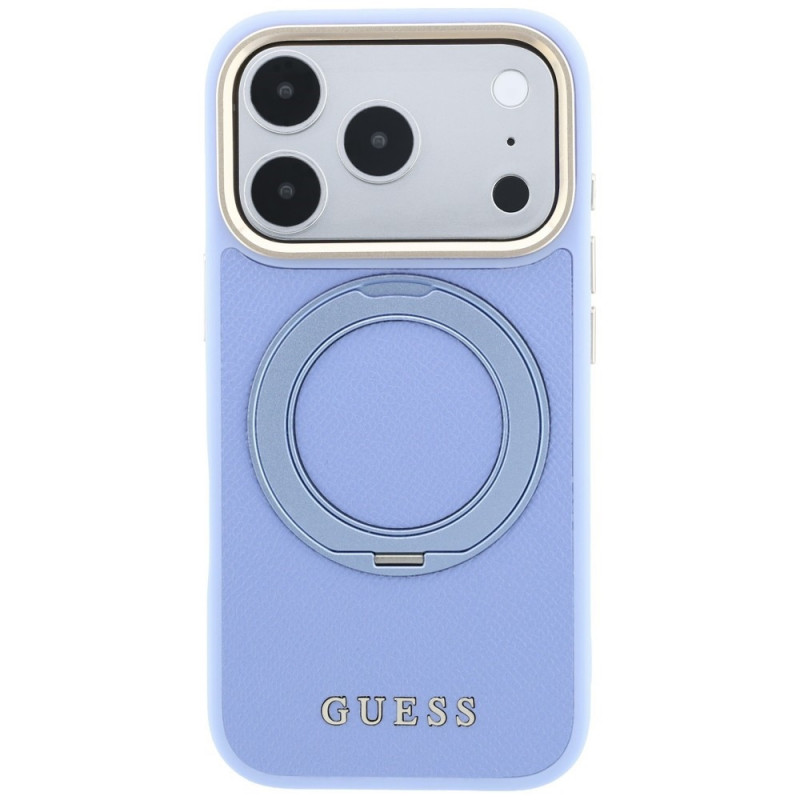 Guess Ring Stand 360 Grained Classic Logo MagSafe Hülle für Apple iPhone 18 Pro / 17 Pro, hellblau