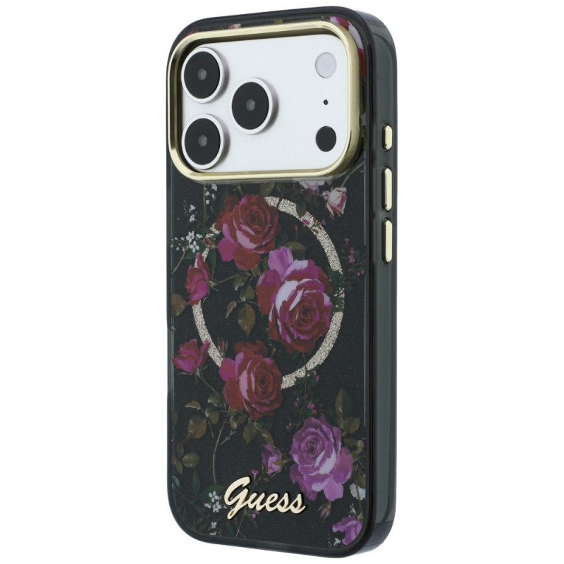 Guess GUE6042 IML Glitter Blossom Roses MagSafe Hardcase für Apple iPhone 18 Pro Max / 17 Pro Max, schwarz