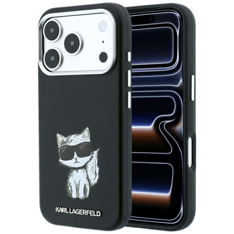 Karl Lagerfeld Smooth Choupette Sketch MagSafe Hülle für Apple iPhone 18 Pro Max / 17 Pro Max, Schwarz
