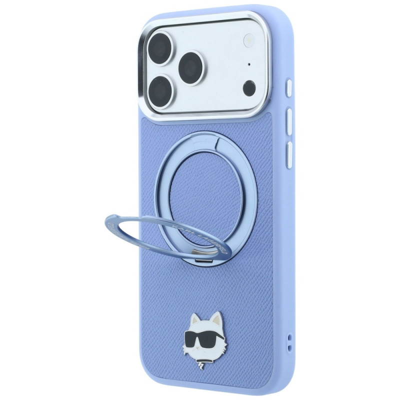 Karl Lagerfeld with Ring Stand 360 Choupette Head Pin MagSafe Hülle für Apple iPhone 18 Pro Max / 17 Pro Max, hellblau (KF003220)