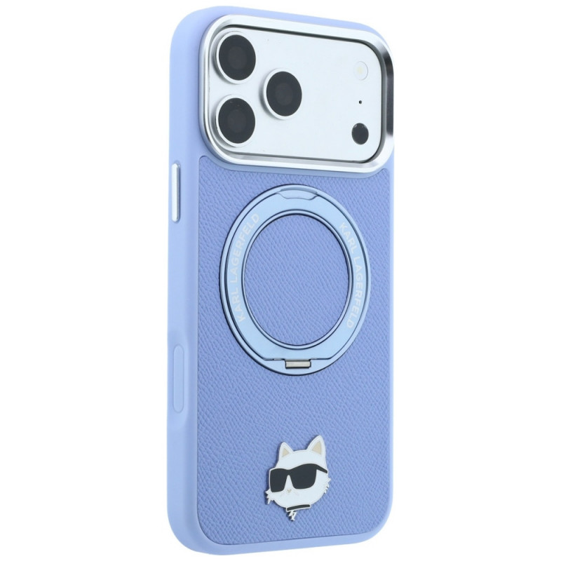 Karl Lagerfeld with Ring Stand 360 Choupette Head Pin MagSafe Hülle für Apple iPhone 18 Pro Max / 17 Pro Max, hellblau (KF003220)