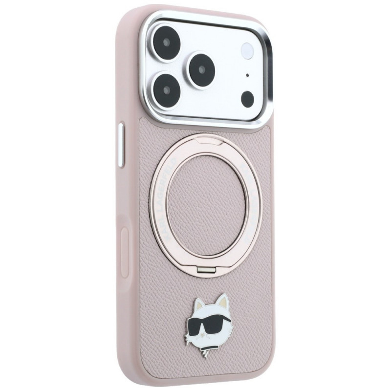 Karl Lagerfeld with Ring Stand 360 Choupette Head Pin MagSafe Hülle für Apple iPhone 18 Pro Max / 17 Pro Max, Pink