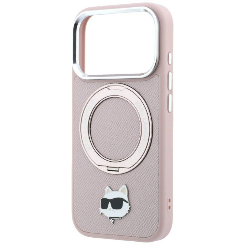 Karl Lagerfeld with Ring Stand 360 Choupette Head Pin MagSafe Hülle für Apple iPhone 18 Pro Max / 17 Pro Max, Pink