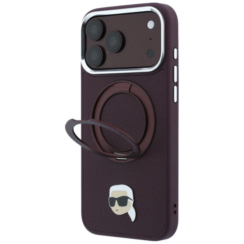 Karl Lagerfeld with Ring Stand 360 Karl Head Pin MagSafe Hülle für Apple iPhone 18 Pro Max / 17 Pro Max, Burgundy