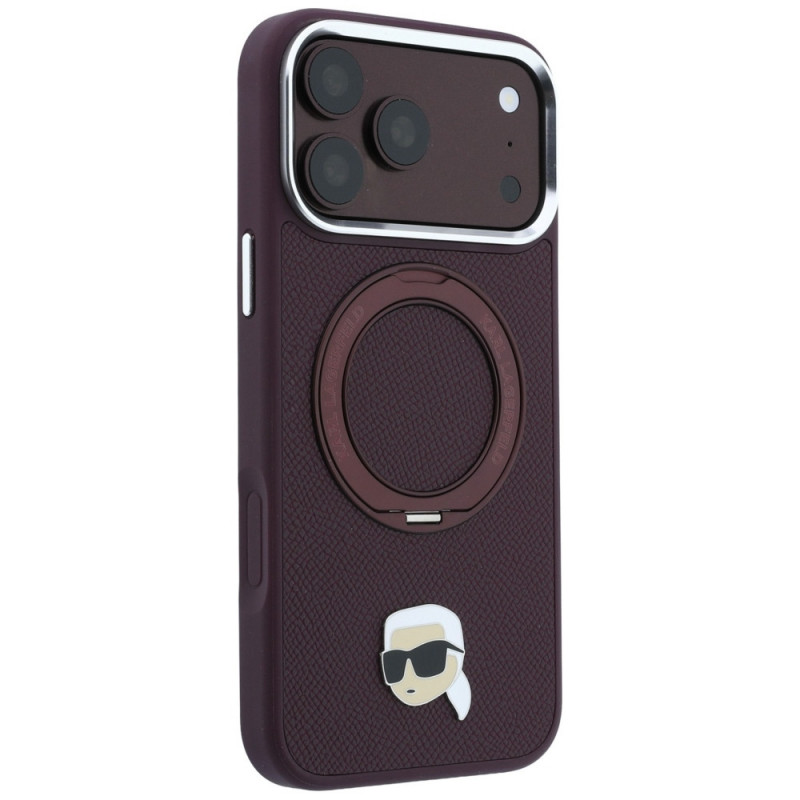 Karl Lagerfeld with Ring Stand 360 Karl Head Pin MagSafe Hülle für Apple iPhone 18 Pro Max / 17 Pro Max, Burgundy