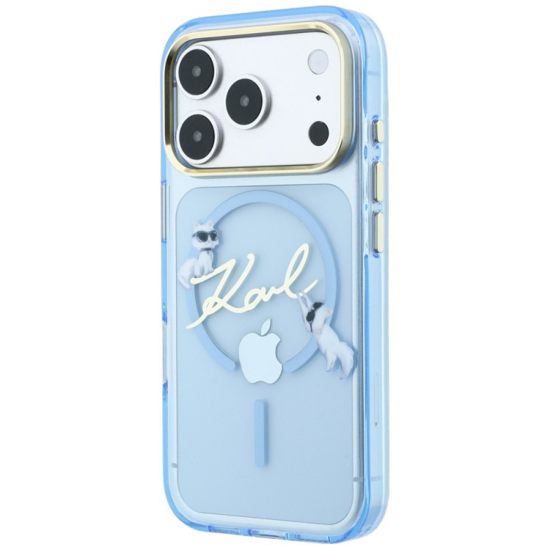 Karl Lagerfeld Script Logo MagSafe Hülle für Apple iPhone 18 Pro / 17 Pro, Hellblau