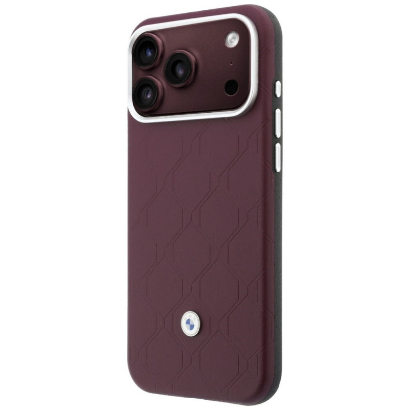 BMW Quilted Pattern Metal Logo Hülle und Wallet-Set für Apple iPhone 18 Pro / 17 Pro, burgund