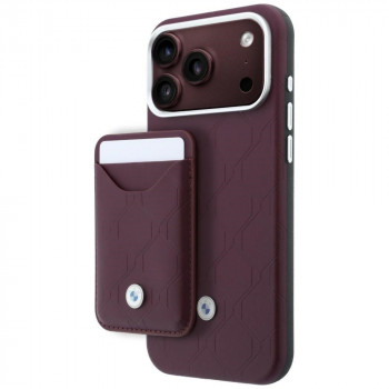BMW Quilted Pattern Metal Logo Hülle und Wallet-Set für Apple iPhone 18 Pro Max / 17 Pro Max, burgundy