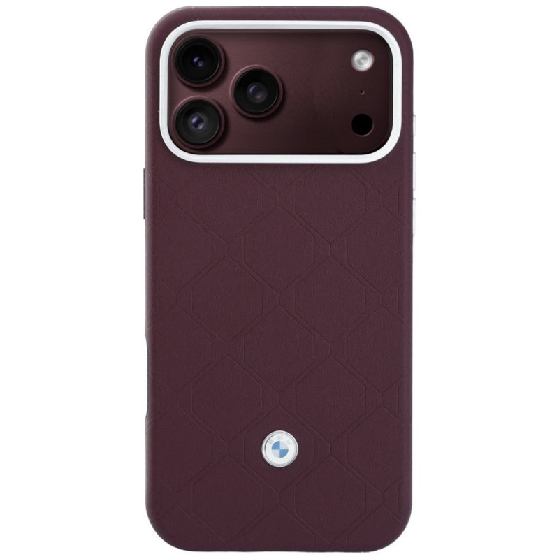 BMW Quilted Pattern Metal Logo Hülle und Wallet-Set für Apple iPhone 18 Pro Max / 17 Pro Max, burgundy