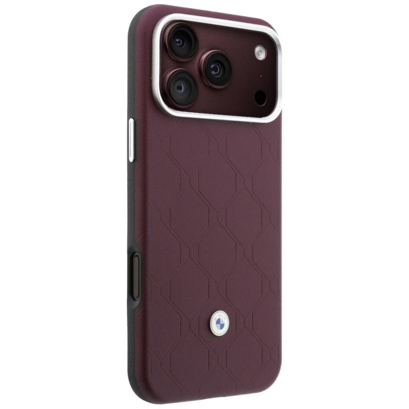 BMW Quilted Pattern Metal Logo Hülle und Wallet-Set für Apple iPhone 18 Pro Max / 17 Pro Max, burgundy