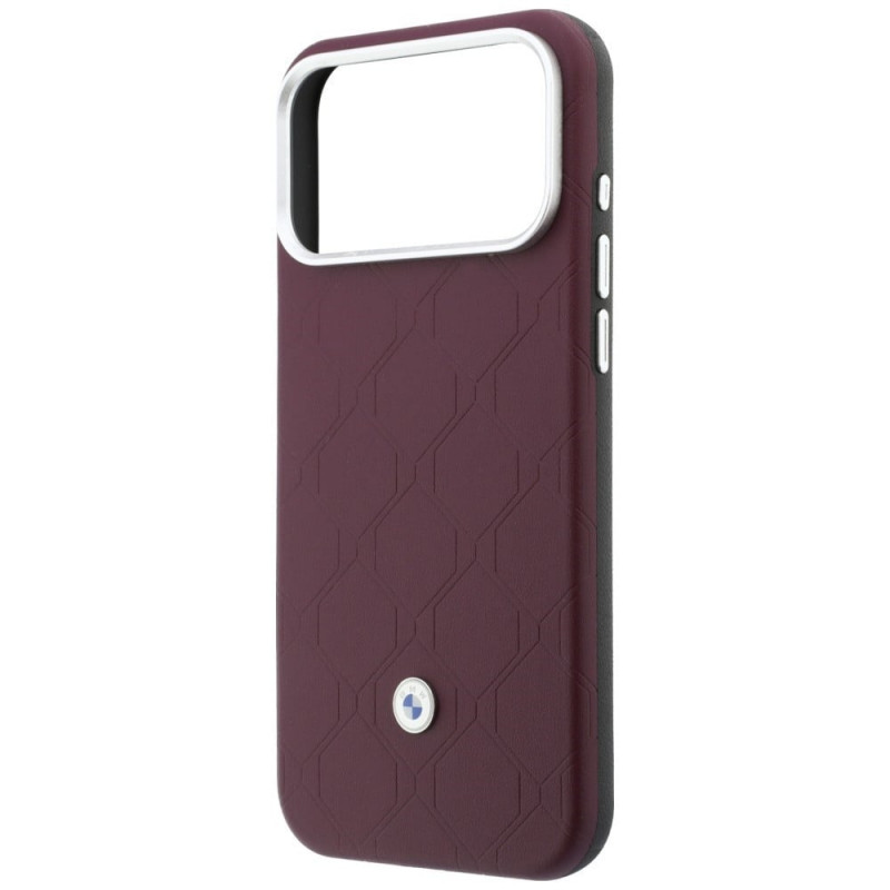 BMW Quilted Pattern Metal Logo Hülle und Wallet-Set für Apple iPhone 18 Pro Max / 17 Pro Max, burgundy