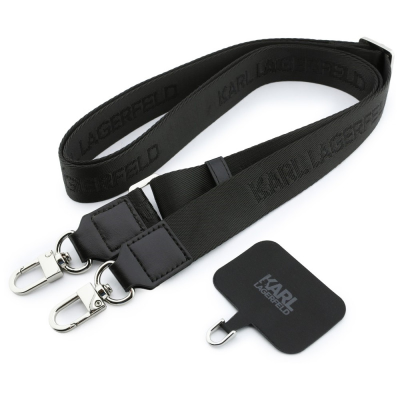 Karl Lagerfeld Saffiano Karl&Choupette Heads Pins Strap Logo Hülle für Apple iPhone 18 Pro / 17 Pro, schwarz