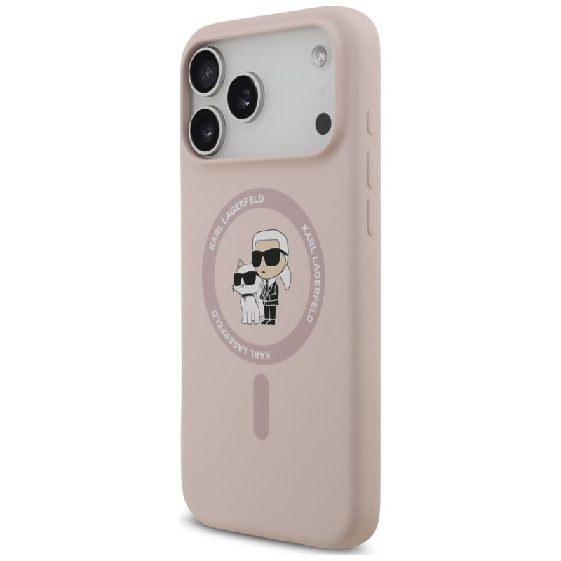 Karl Lagerfeld Silikon Karl&Choupette Ring MagSafe Hülle für Apple iPhone 18 Pro Max / 17 Pro Max, pink