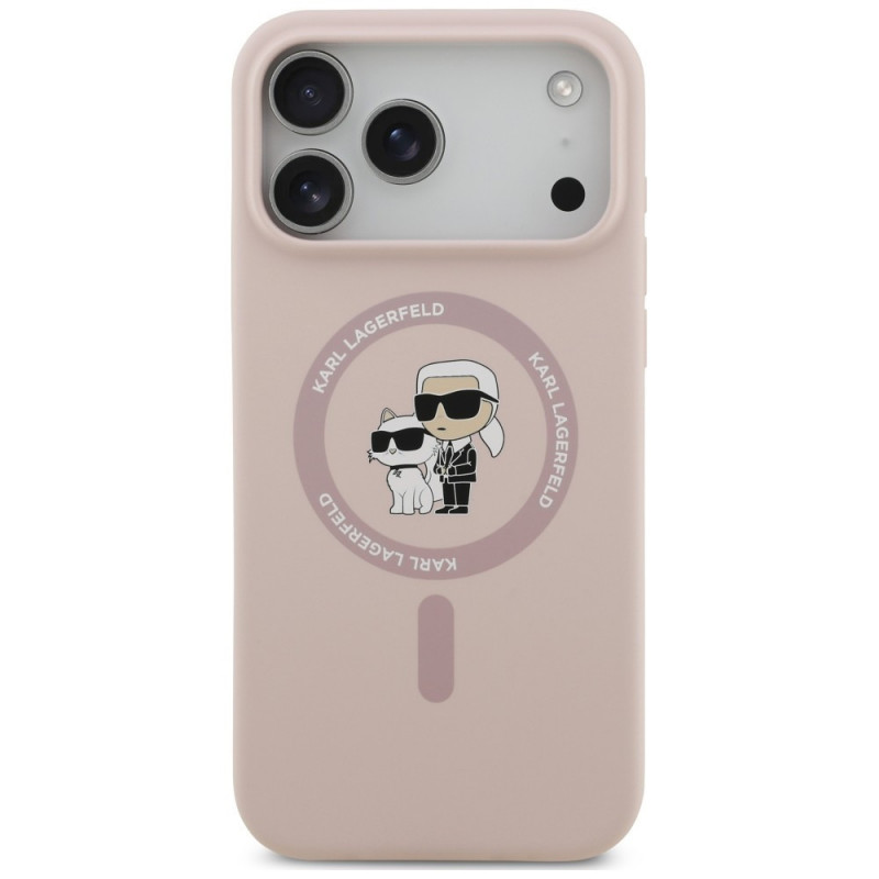 Karl Lagerfeld Silikon Karl&Choupette Ring MagSafe Hülle für Apple iPhone 18 Pro Max / 17 Pro Max, pink