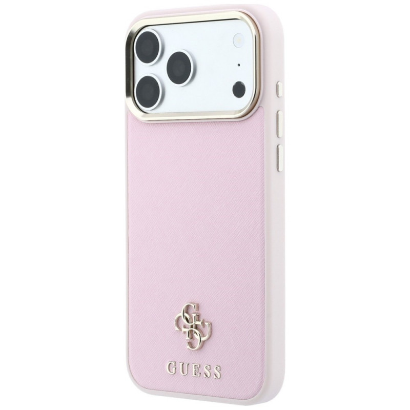 Guess Saffiano Small 4G & Classic Logo MagSafe Hülle für Apple iPhone 18 Pro / 17 Pro, pink