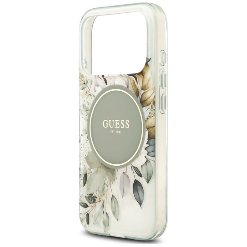 Guess IML Flower & Tonal Circle MagSafe Hülle für Apple iPhone 18 Pro / 17 Pro, grün