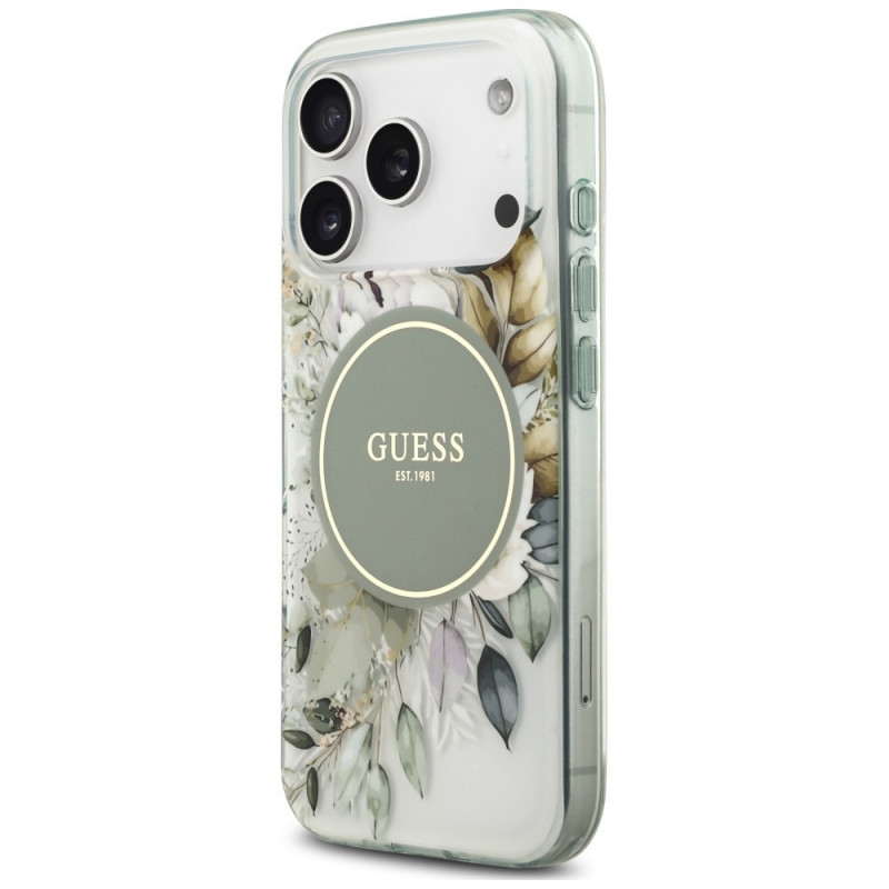 Guess IML Flower & Tonal Circle MagSafe Hülle für Apple iPhone 18 Pro Max / 17 Pro Max, grün