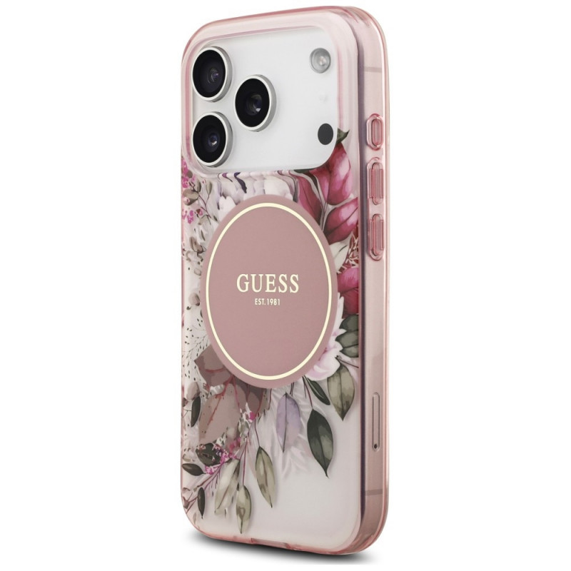 Guess IML Flower & Tonal Circle MagSafe Hülle für Apple iPhone 18 Pro Max / 17 Pro Max, pink