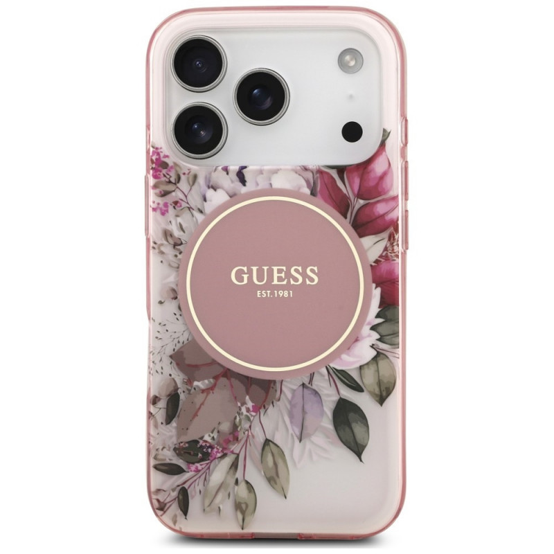Guess IML Flower & Tonal Circle MagSafe Hülle für Apple iPhone 18 Pro / 17 Pro, pink