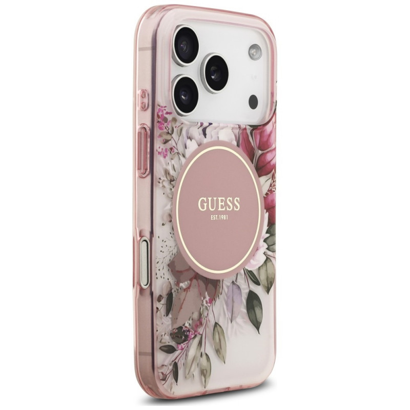 Guess IML Flower & Tonal Circle MagSafe Hülle für Apple iPhone 18 Pro / 17 Pro, pink