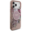 Guess IML Flowers Pearl Strap MagSafe Hülle für Apple iPhone 18 Pro Max / 17 Pro Max, pink
