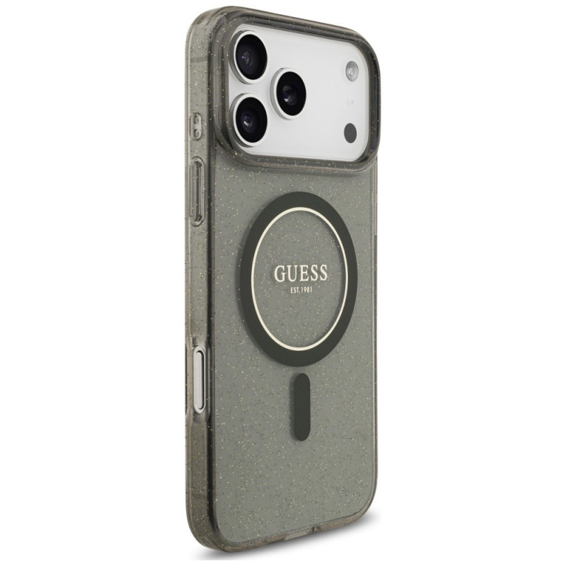 Guess IML Glitter Pearl Strap MagSafe Hülle für Apple iPhone 18 Pro Max / 17 Pro Max, Schwarz
