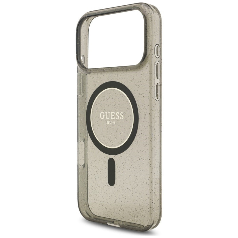 Guess IML Glitter Pearl Strap MagSafe Hülle für Apple iPhone 18 Pro Max / 17 Pro Max, Schwarz