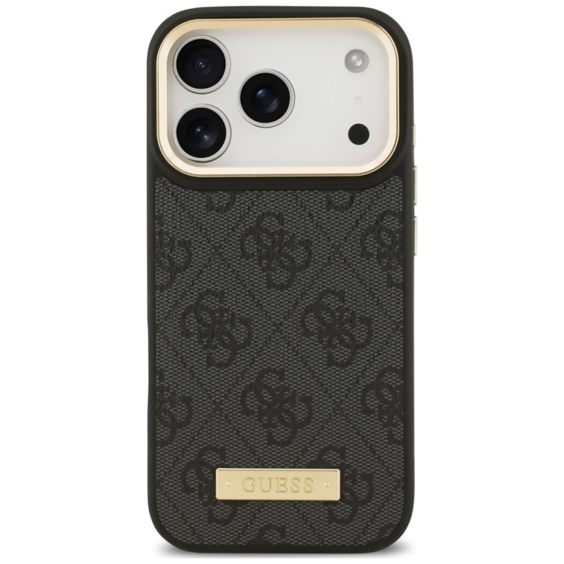Guess 4G Logo Plate MagSafe Hülle für Apple iPhone 18 Pro / 17 Pro, Schwarz