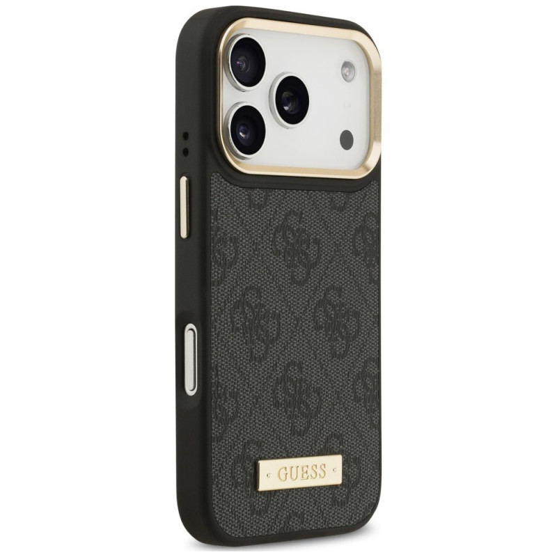 Guess 4G Logo Plate MagSafe Hülle für Apple iPhone 18 Pro / 17 Pro, Schwarz