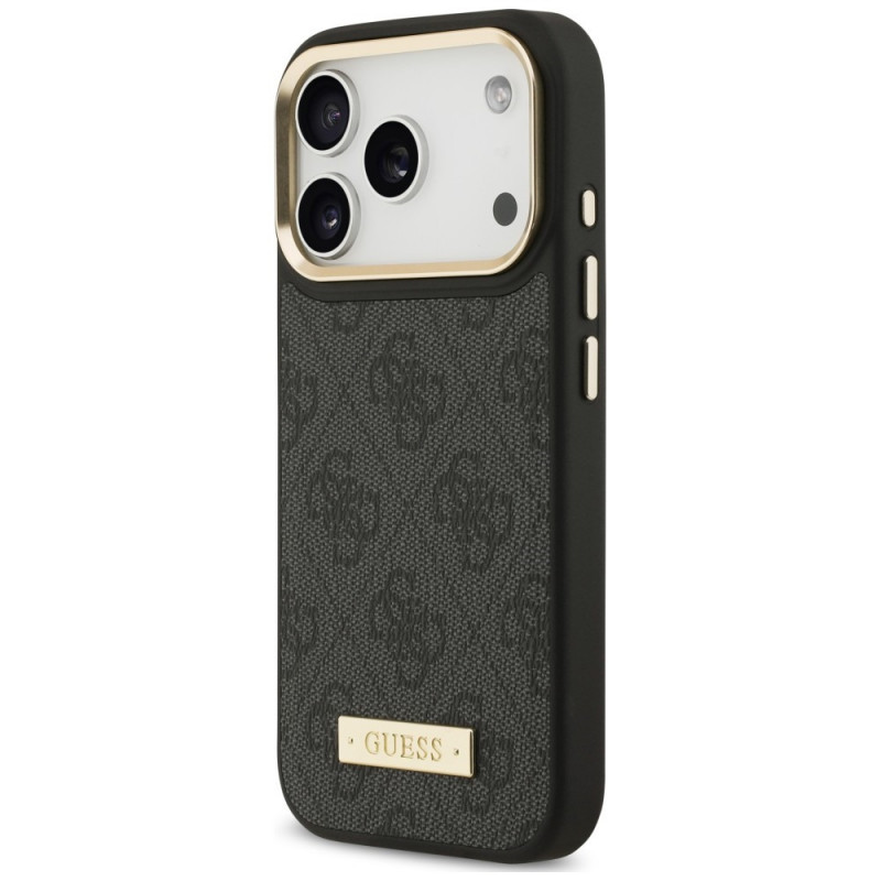 Guess 4G Logo Plate MagSafe Hülle für Apple iPhone 18 Pro Max / 17 Pro Max, Schwarz
