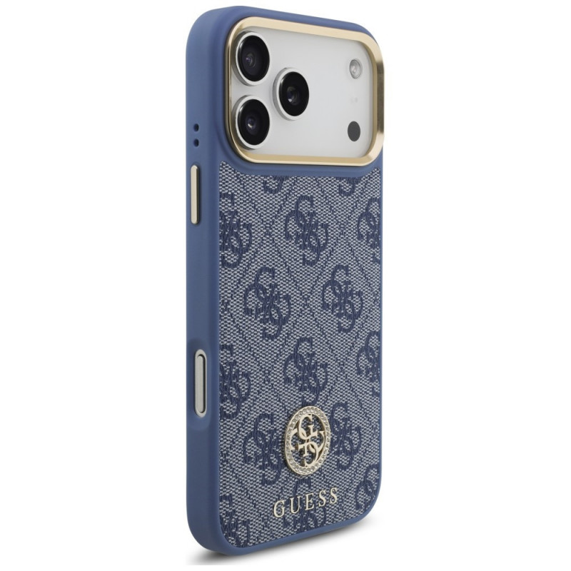 Guess 4G Strass Logo MagSafe Hülle für Apple iPhone 18 Pro Max / 17 Pro Max, Blau