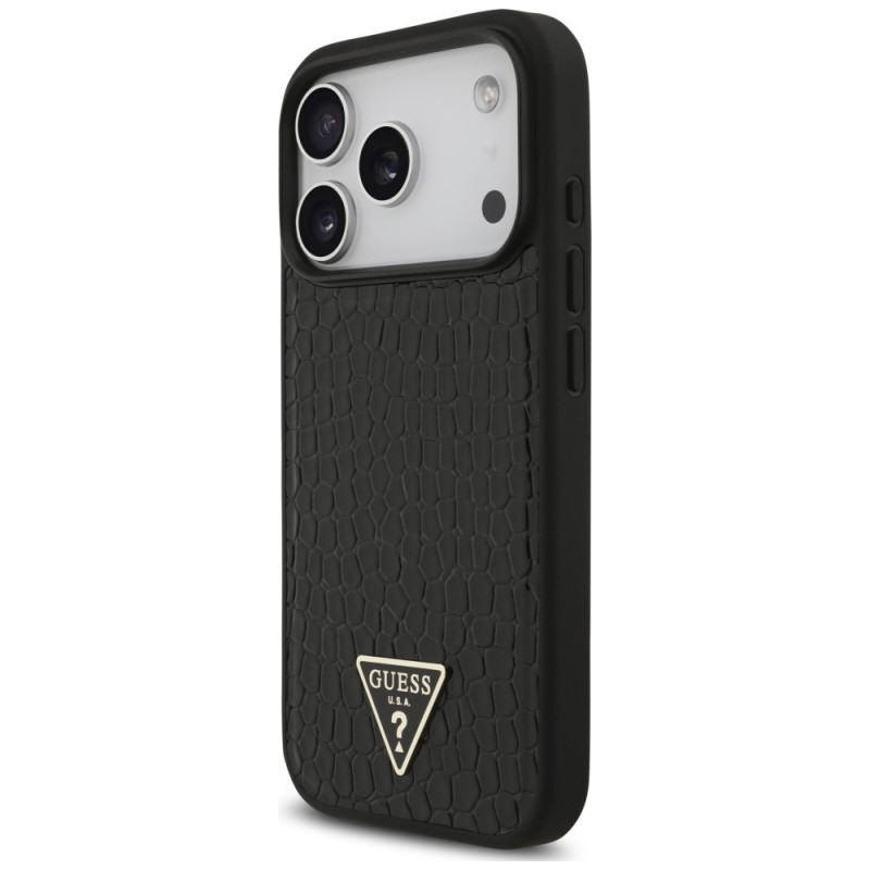 Guess Croco Triangle Logo MagSafe Hülle für Apple iPhone 18 Pro / 17 Pro, Schwarz