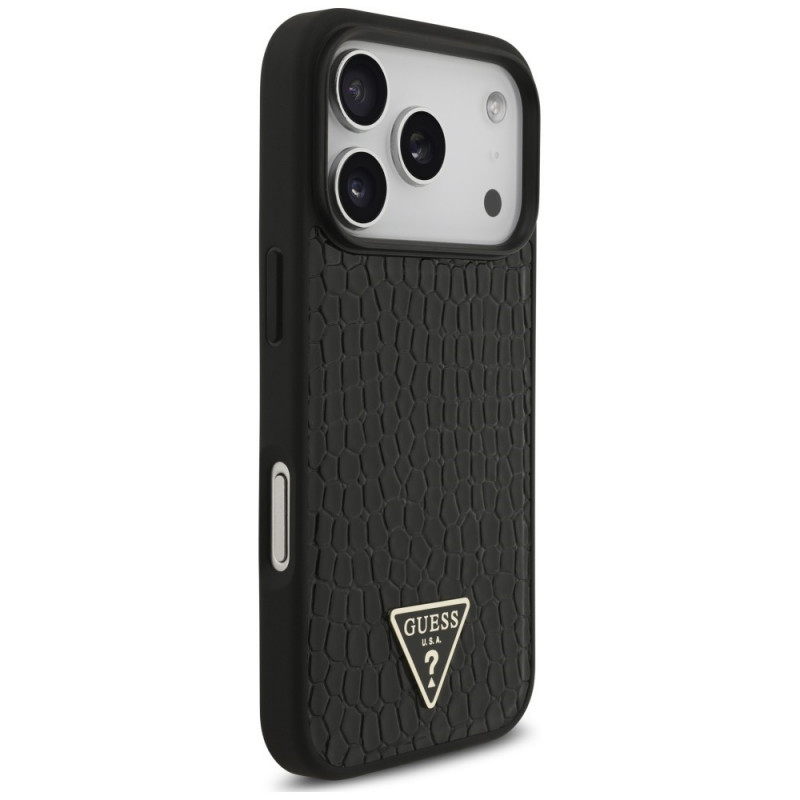 Guess Croco Triangle Logo MagSafe Hülle für Apple iPhone 18 Pro / 17 Pro, Schwarz