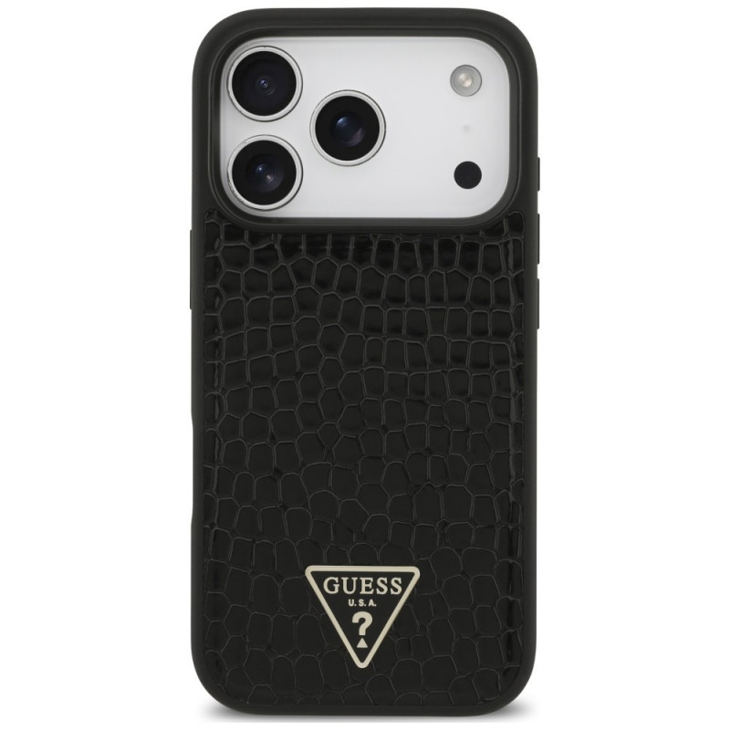 Guess Croco Triangle Logo MagSafe Hülle für Apple iPhone 18 Pro Max / 17 Pro Max, Schwarz