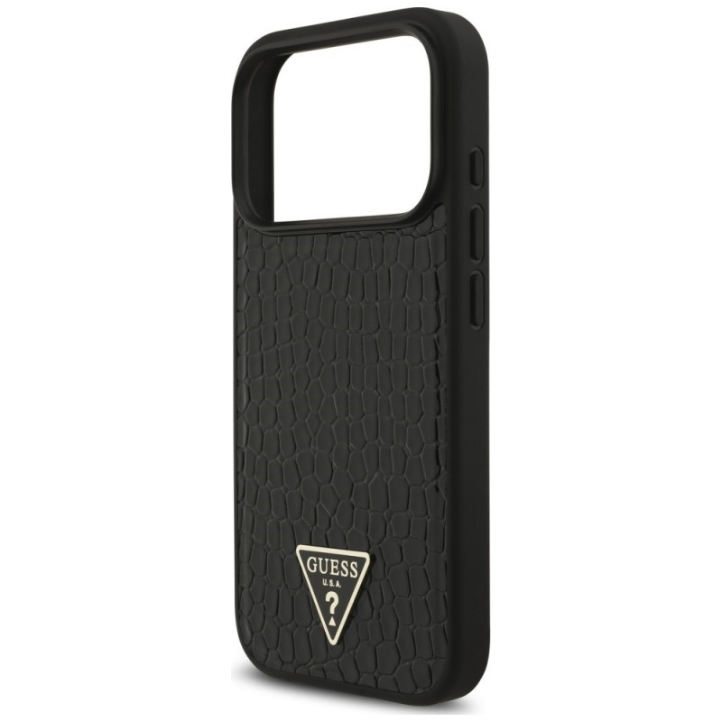 Guess Croco Triangle Logo MagSafe Hülle für Apple iPhone 18 Pro Max / 17 Pro Max, Schwarz