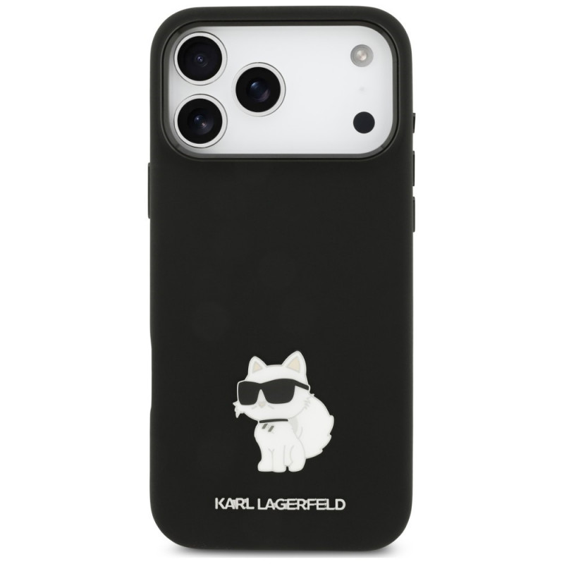 Karl Lagerfeld Silicone Choupette Metal Pin Hülle für Apple iPhone 18 Pro Max / 17 Pro Max, Schwarz