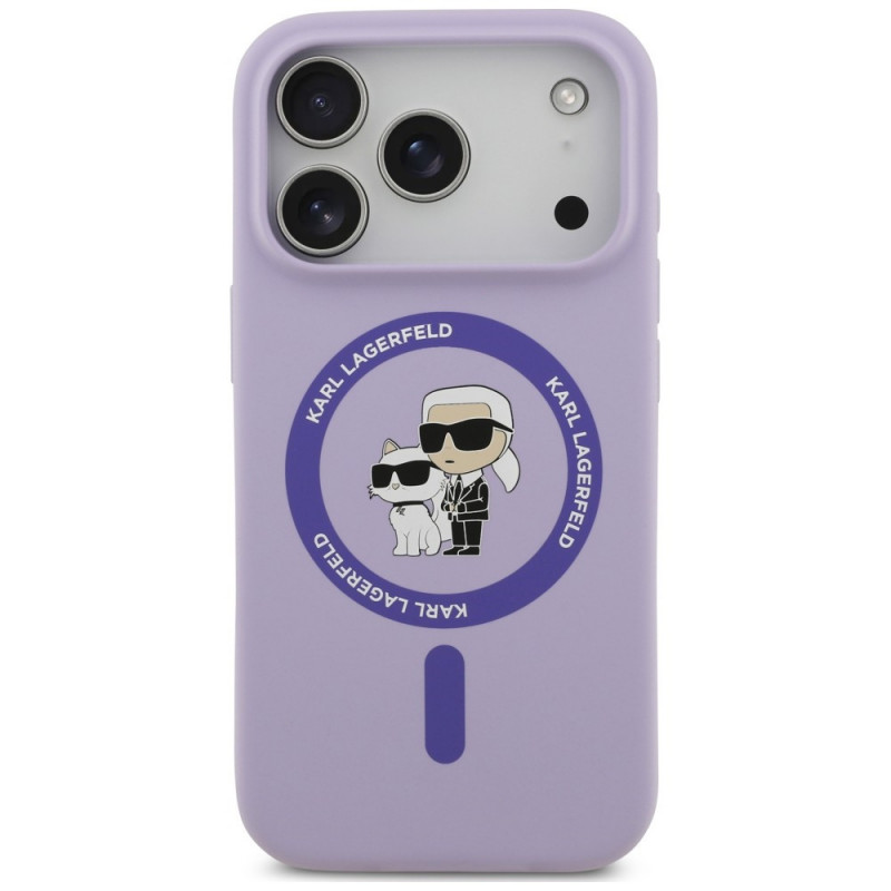 Karl Lagerfeld Silikon Karl&Choupette Ring MagSafe Hülle für Apple iPhone 18 Pro / 17 Pro, Lila