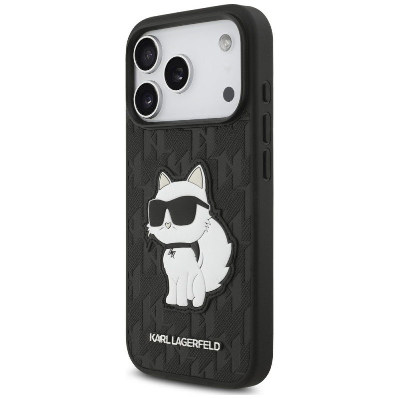 Karl Lagerfeld Saffiano Mono Patch Choupette Hülle für Apple iPhone 18 Pro / 17 Pro, Schwarz