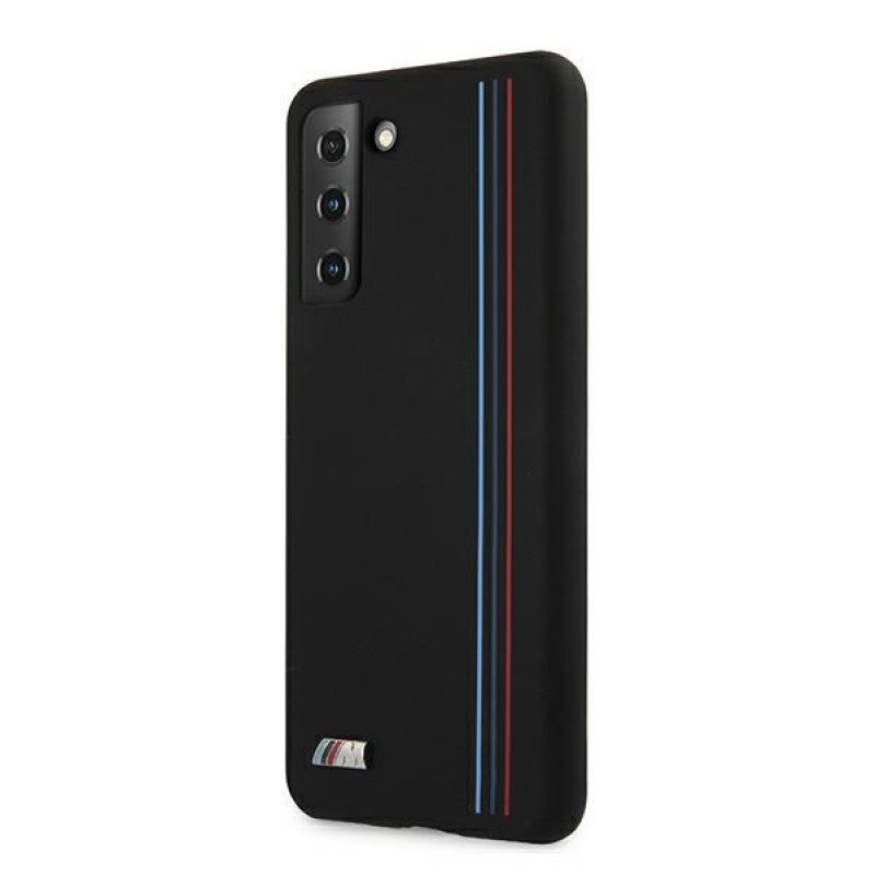 BMW BMHCS21MSIVTBK Silicone Stripes M Collection Hülle für Samsung Galaxy S21+, Schwarz