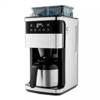 Medion MD 19911 Filterkaffeemaschine mit Mahlwerk, Thermoskanne, 1000 W, Silber/Schwarz