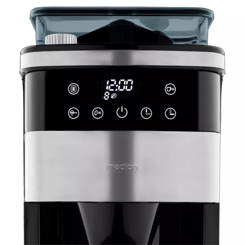Medion MD 19911 Filterkaffeemaschine mit Mahlwerk, Thermoskanne, 1000 W, Silber/Schwarz