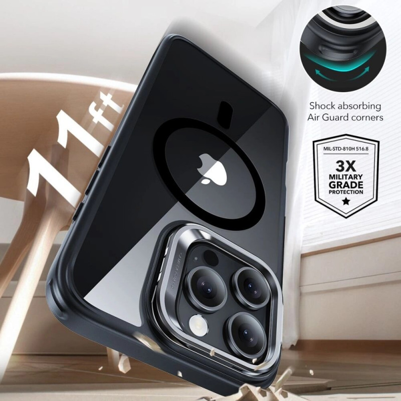 ESR Classic Hybrid Kickstand HaloLock MagSafe Hülle mit gehärtetem Glas für Apple iPhone 16 Pro, Clear/Black