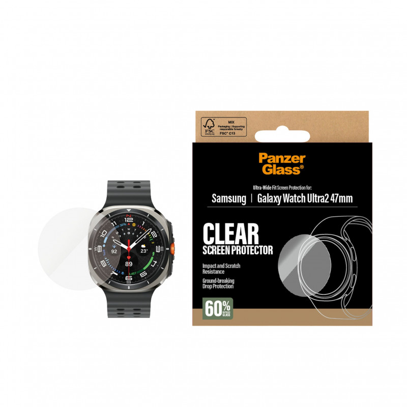 PanzerGlass Displayschutzfolie aus gehärtetem Glas für Samsung Galaxy Watch Ultra2 47 mm, transparent