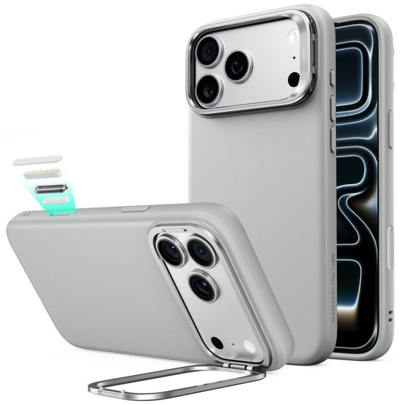 ESR Leder-Kickstand-MagSafe-Hülle für Apple iPhone 17 Pro Max / 18 Pro Max, Grau