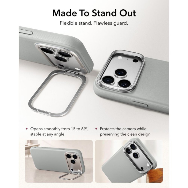 ESR Leder-Kickstand-MagSafe-Hülle für Apple iPhone 17 Pro Max / 18 Pro Max, Grau